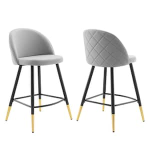 Cordial 36.5 in. Light Gray Low Back Counter Stool Counter Stool with Velvet Seat (Set of 2)