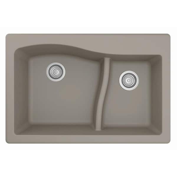 Drop-In Quartz/Granite Composite 33 in. 1-Hole 60/40 Double Bowl Kitchen Sink in Concrete