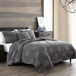 4-Piece Stone-Washed Quilt Set Ian Charcoal Queen