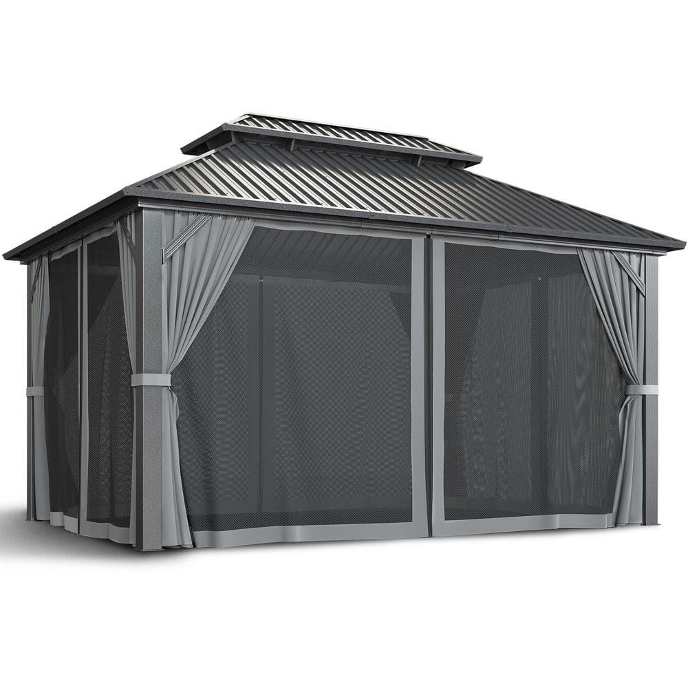 10 ft. W x 14 ft. D Aluminum Hardtop Gazebo-Galvanized Steel Double Roof wi