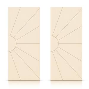 48 in. x 84 in. Hollow Core Beige Stained Composite MDF Interior Double Closet Sliding Doors
