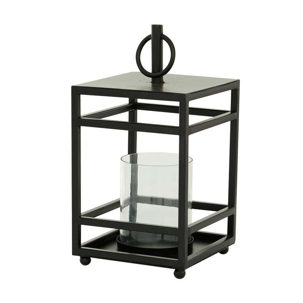 Contemporary Matte Black Metal & Glass Tabletop Lantern