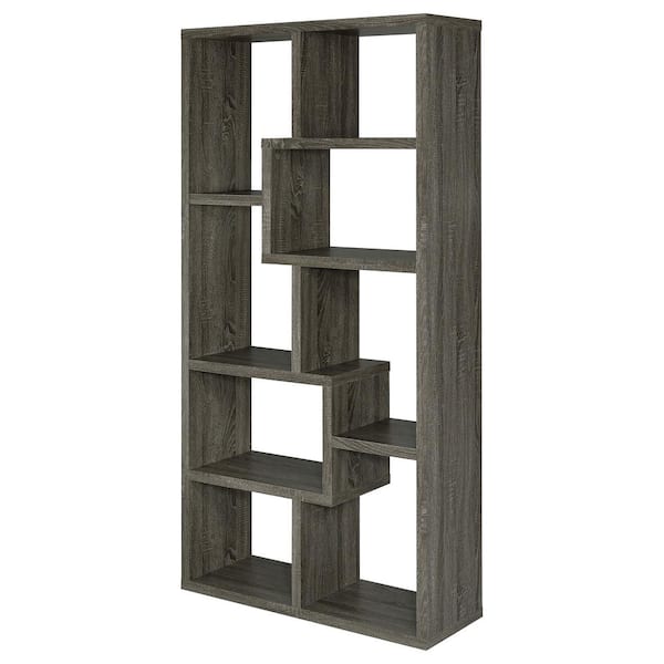 Coaster Theo 70.75 in. Tall Weathered Gray Wood 8-shelf Etagere