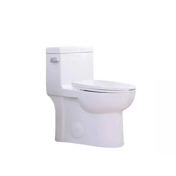 1.28 GPF Side-Single-Flush Floor Mounted 1-Piece Toilet with Soft Closing Seat in Gloss White