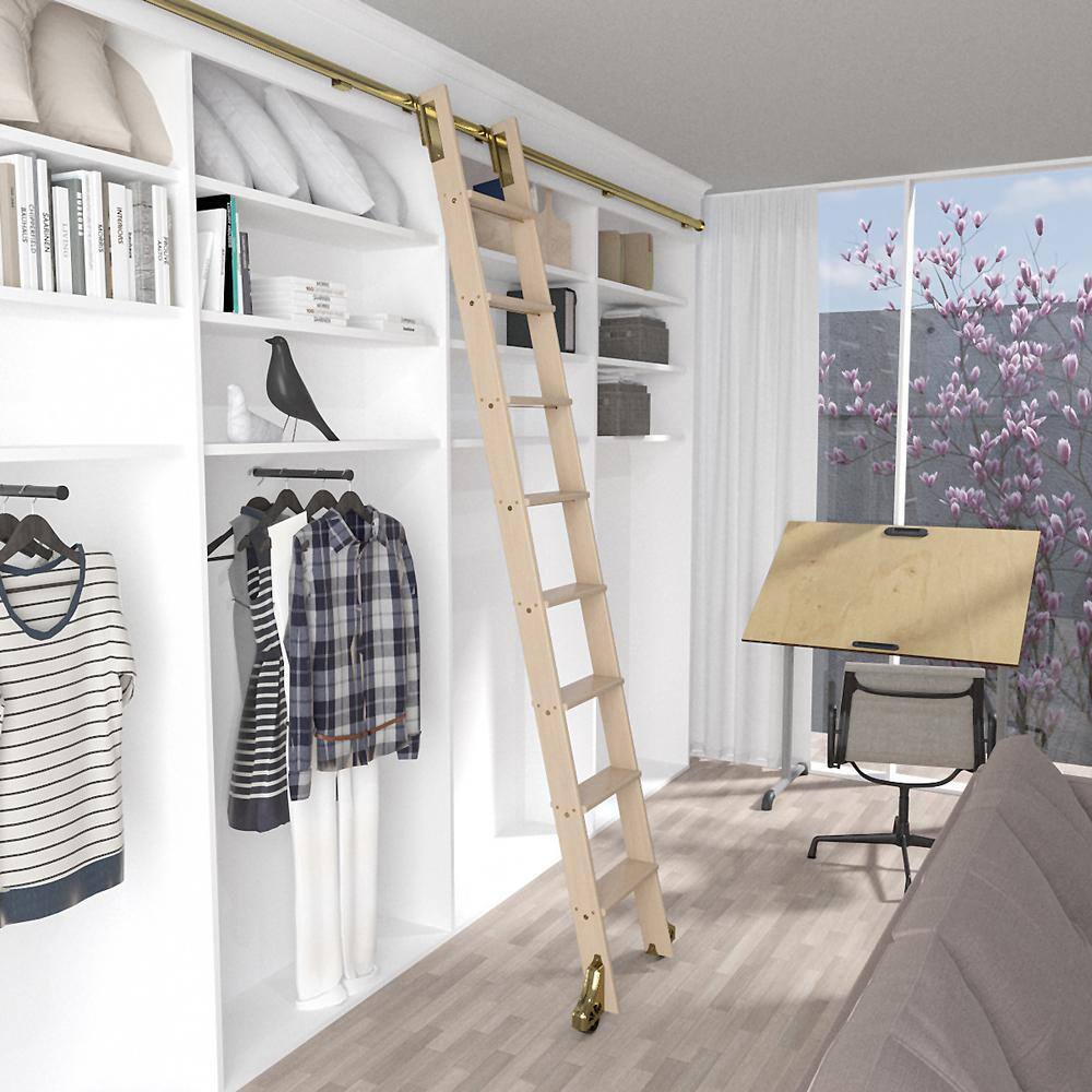 MEADOW LANE 107 in. Clear Pre-Finished Maple Library Ladder (119