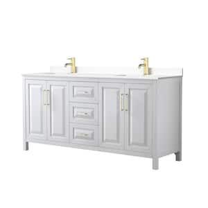 Daria 72 in. W x 22 in. D x 35.75 in. H Double Sink Bath Vanity in White with White Cultured Marble Top