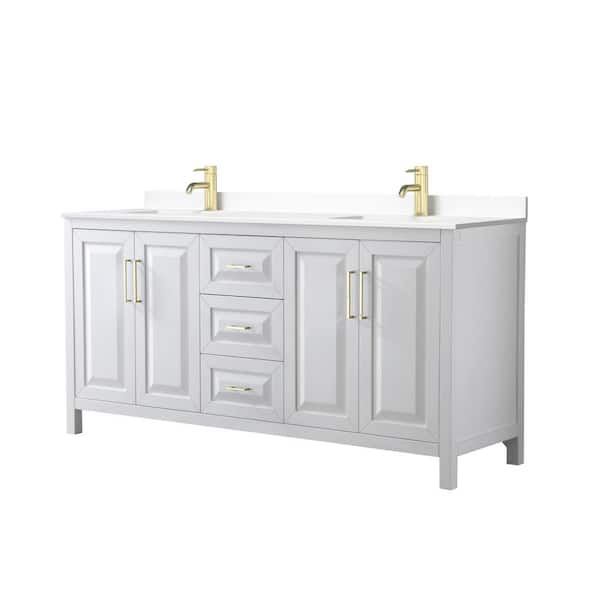 Wyndham Collection Daria 72 in. W x 22 in. D x 35.75 in. H Double Sink Bath Vanity in White with White Cultured Marble Top