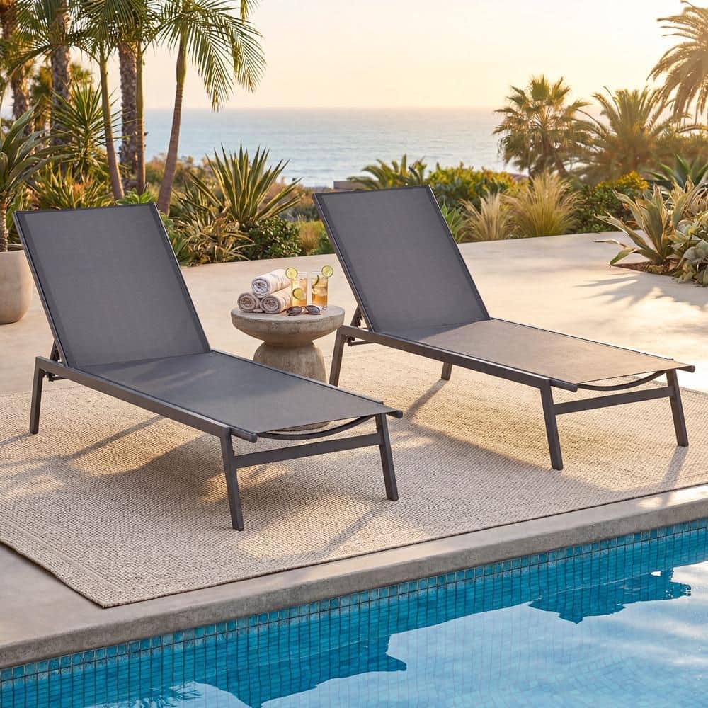 2 PCS Patio Lounge Chair Chaise Recliner Back Adjustable Garden Gray price history on PriceWatchPro