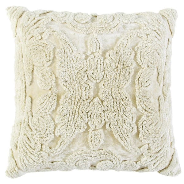 HomeRoots Ivory Solid Polyester 20 in. x 20 in. Throw Pillow