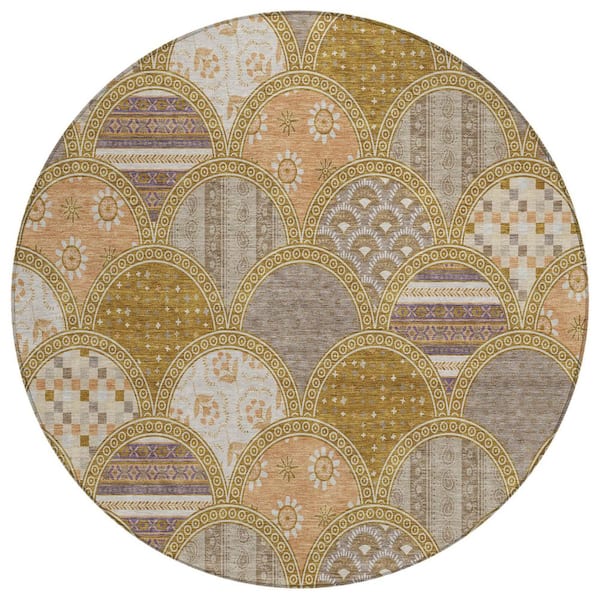 Chantille Machine Washable Indoor/Outdoor Abstract ACN2863 Walnut 8 ft. x 8 ft. Round Rug