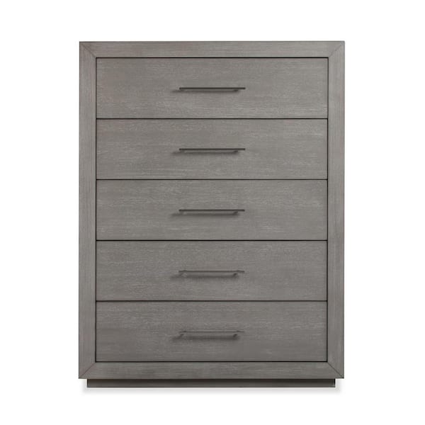Benjara 19 in. Gray 5-Drawer Wooden Tall Dresser Chest of Drawers