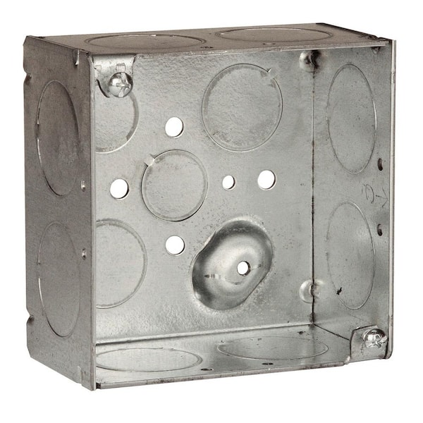 RACO 4 in. W x 2-1/8 in. D Gray 2-Gang Welded Square Box with Two 1/2 in. KO's, Two 3/4 in. KO's, and Eight 1 in.KO's, 1-Pack
