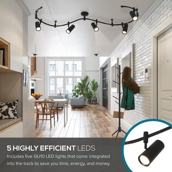 CATALINA Ellipse Flex Track 8 ft. Black Integrated LED Ceiling Mounted Hard Wired Track Lighting Kit with Cylinder 24309-001