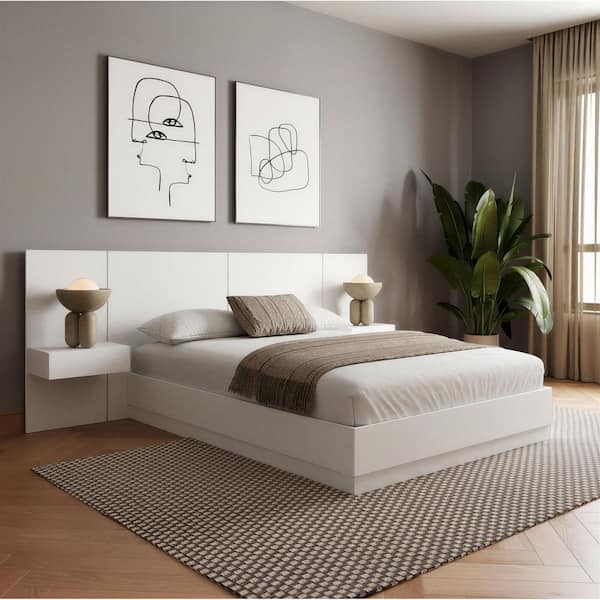 Milano 4-Piece White Wood Queen Size Platform Bedroom Set