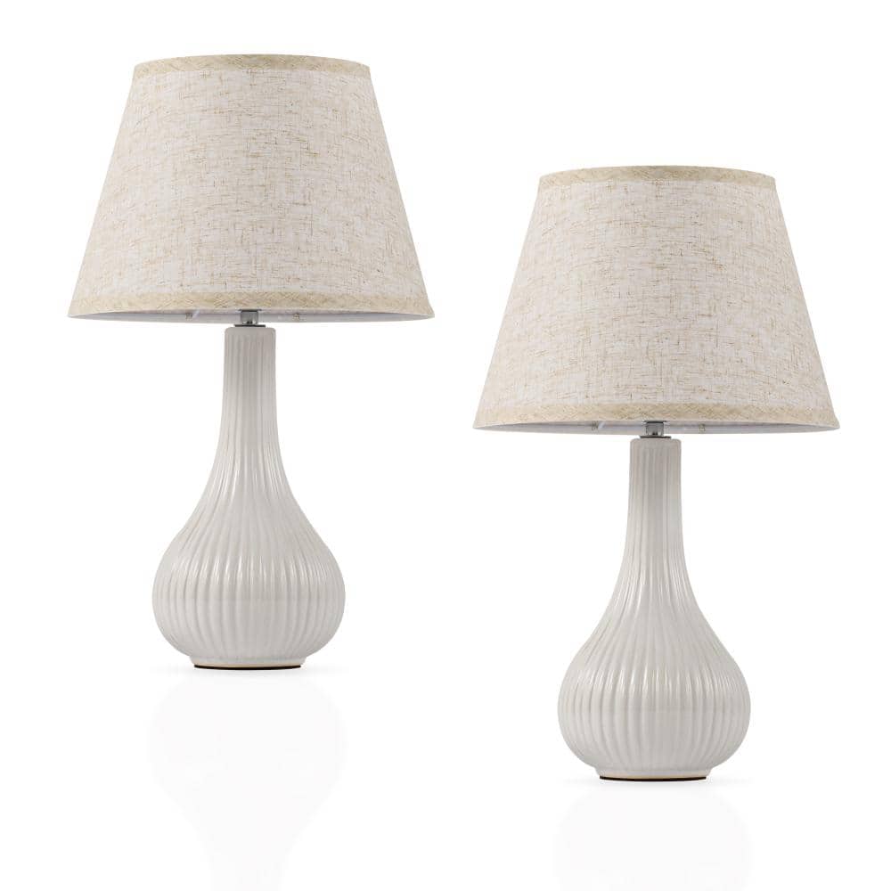18 in White Ribbed Modern Ceramic Table Lamp with Oatmeal Linen Shade Desk Lamp for Bedroom Living Room (Set of 2) price history on PriceWatchPro