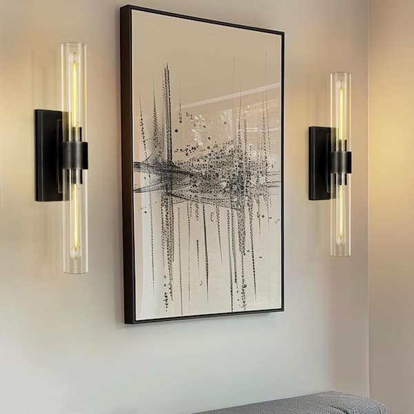 23 in. 2-Light Thickened Glass Wall Light, Black Modern Wall Sconce for Bathroom, Mirror, Hallway, Kitchen(Set of 2)