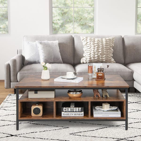 [ US IN STOCK] Coffee Table Simple Modern Coffee Table Open Design  Rectangular Minimalist Coffee Tables for Living Room Home Office Vintage  Industrial