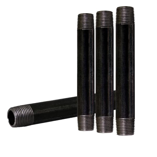 PLUMBFLEX Black Steel Pipe, 1/2 in. x 9 in. Nipple Fitting (Pack of 4)