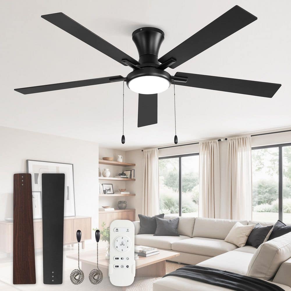 60 in. Black in.door/Outdoor Ceiling Fan with LED Lights Remote Control Standard Flush Mount for Living Room Bedroom price history on PriceWatchPro