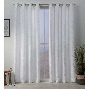Squared White Solid Light Filtering Grommet Top Curtain, 54 in. W x 84 in. L (Set of 2)
