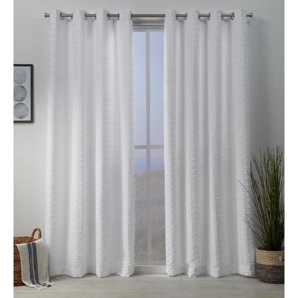 EXCLUSIVE HOME Squared White Solid Light Filtering Grommet Top Curtain, 54 in. W x 84 in. L (Set of 2)