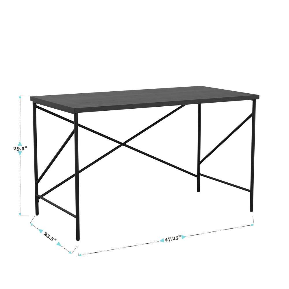 Black Wood Grain Parsons Desk with Metal X-Frame