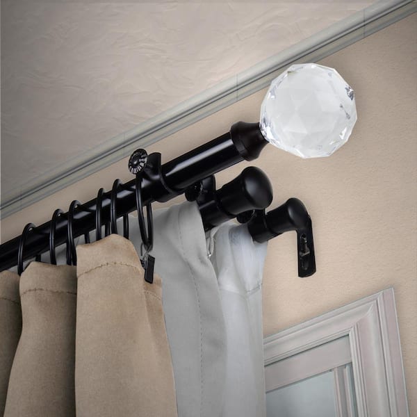 EMOH 13/16" Dia Adjustable 120" to 170" Triple Curtain Rod in Black with Leticia Finials