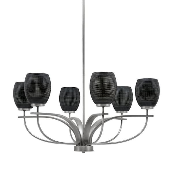 Unbranded Olympia 6 Light, Uplight, Chandelier, Graphite Finish, 5 in. Black Matrix Glass