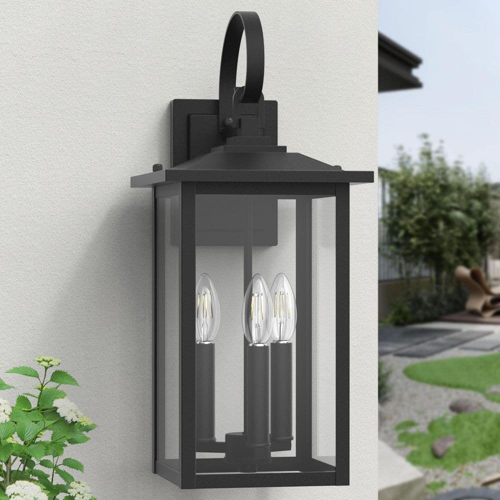 Maxax Hawaii 19.88 in. H 3-Bulb Black Hardwired Outdoor Wall