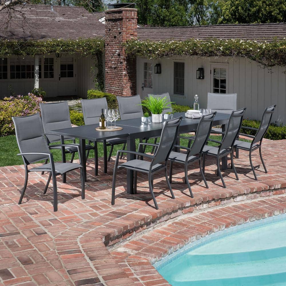 Gray Aluminum 11-Piece Expandable Outdoor Dining Set