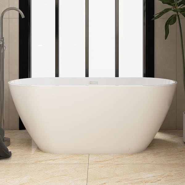 Staykiwi 60 in. x 29 in. Freestanding Soaking Bathtub with Center Drain in White