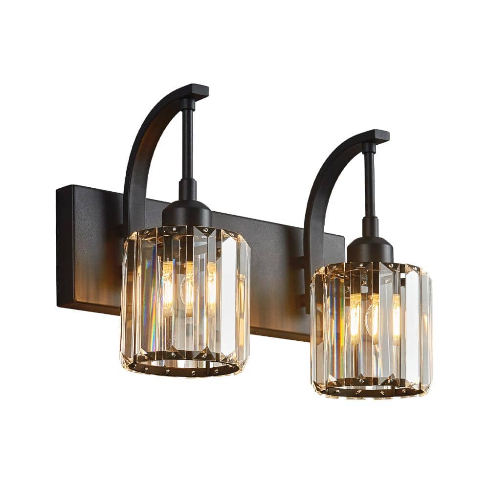 13.77 in.2-Light Black Bathroom Vanity Light Clear Octagonal Crystal Wall Lighting Fixture Over Mirror For Bathroom price history on PriceWatchPro