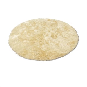 Ivory 5 ft. x 5 ft. Made in France Luxuriously Soft and Eco Friendly Round Faux Fur Area Rug