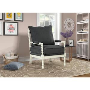 Hutch Charcoal Fabric Arm Chair in Off White