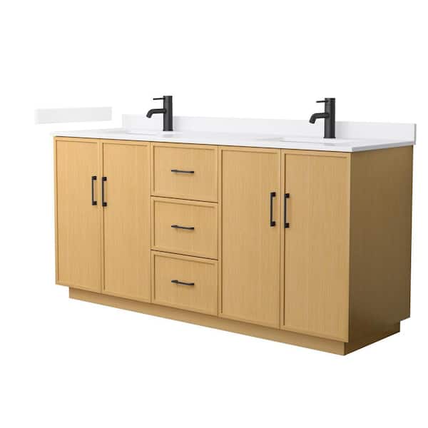 Wyndham Collection Elan TK 72 in. Double Freestanding Light Oak Bath Vanity with White Cultured Marble Top (Assembled)
