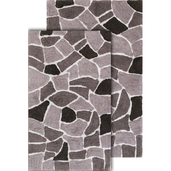 2pc Alloy Moroccan Tiles Bath Rug Set Gray - Chesapeake