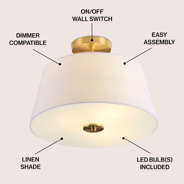 JONATHAN Y Isabella 15 in. Brass Gold/White 3-Light Modern