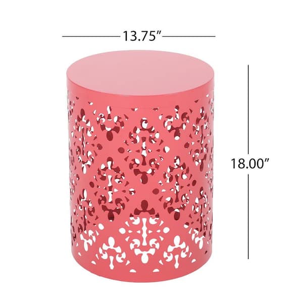1-PC Red Metal Outdoor Side Table with Powder-Coated Iron & Floral