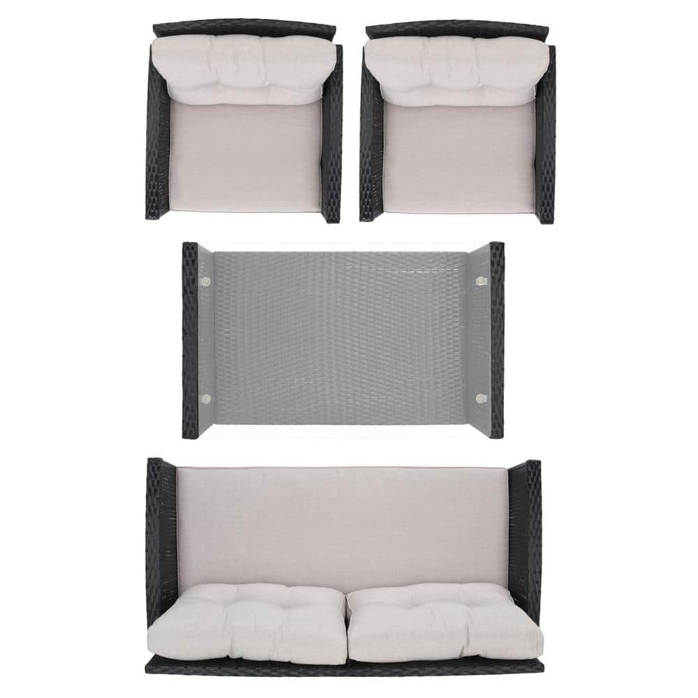 Vellor Black and Light Grey Wicker 4-Piece Patio Conversation Set