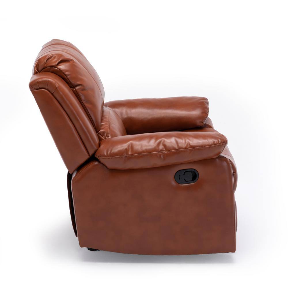 Clifton Caramel Faux Leather Glider Recliner with Wood Frame