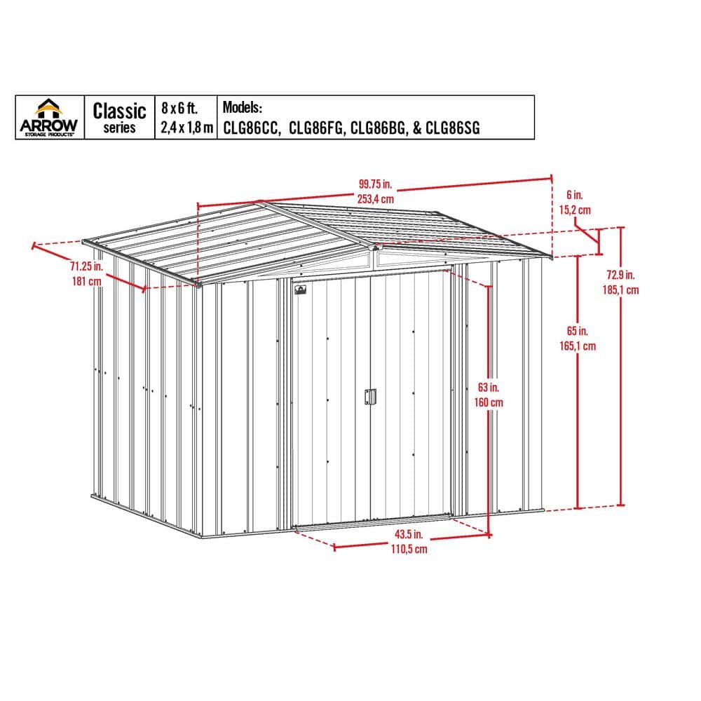 Sage Green 8x6 Galvanized Steel Peak Roof Storage Shed