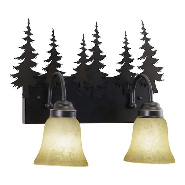 VAXCEL Yosemite 16.75 in. W 2-Light Bronze Rustic Tree Bathroom Vanity Light Fixture