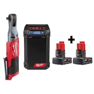 M12 FUEL 12V Lithium-Ion Brushless Cordless 3/8 in. Ratchet and Jobsite Radio with Two 3.0 Ah Batteries