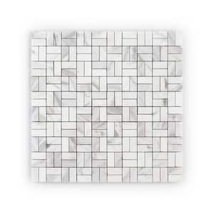 Blissful Volakas White 12 in. x 12 in. Parquet Honed Marble Wall and Floor Mosaic Tile (10 sq. ft. /Case)