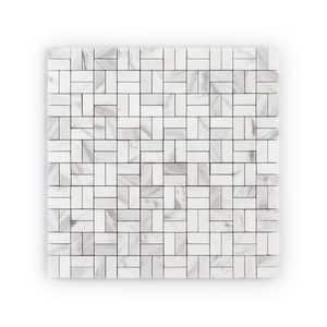 Blissful Volakas White 12 in. x 12 in. Parquet Honed Marble Wall and Floor Mosaic Tile (10 sq. ft./Case)