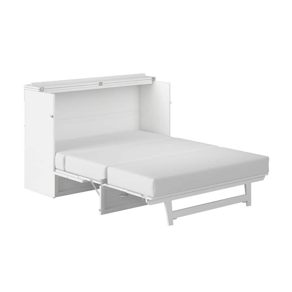 White Queen Murphy Bed Chest with Upholstered Wood Frame and Drawer