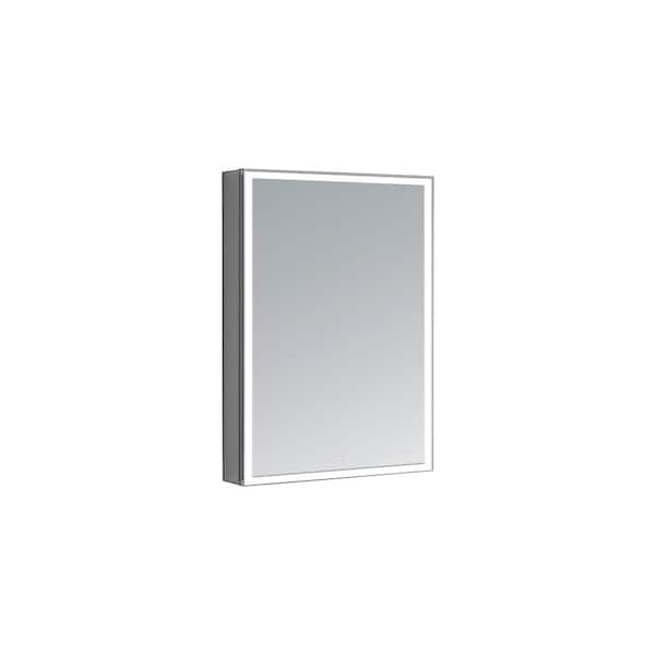 Aquadom Edge Royale 20 in. W x 32 in. H Silver Recessed/Surface Mount Medicine Cabinet with Mirror, LED Lighting, Left Hinge