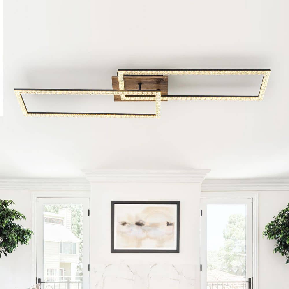 2-Light 40.55 in. Modern Black and Wood Dimmable Integrated LED Flush Mount Ceiling Light price history on PriceWatchPro