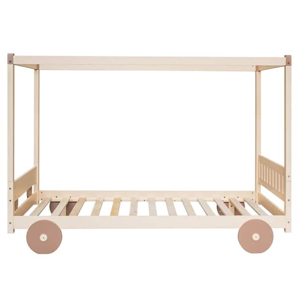 ATHMILE Natural Wood Frame Twin Bed Frame
