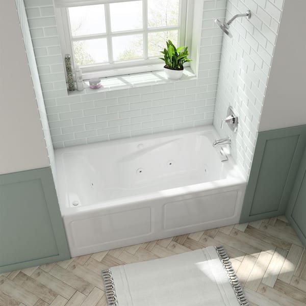 EverClean 60 in. x 32 in. Acrylic Alcove Whirlpool Bathtub with Right Hand Drain and Heater in White